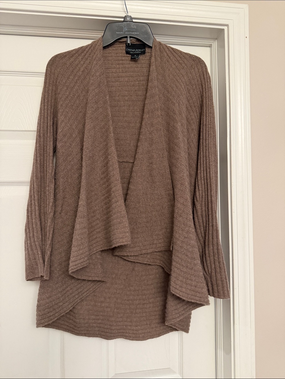 Cynthia Rowley 100% cashmere Taupe Brown Open Draped Ribbed Cardigan